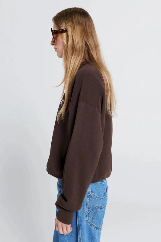Karen Walker | Runaway Girl Organic Cotton Crewneck Sweatshirt | Chocolate Brown | Palm Boutique