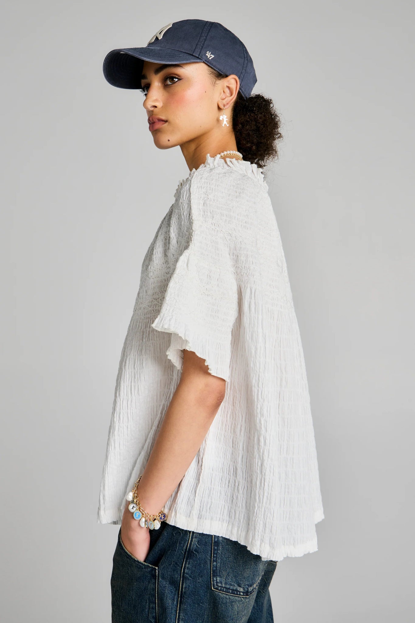 Karen Walker | Theia Smocked Blouse | Off White | Palm Boutique