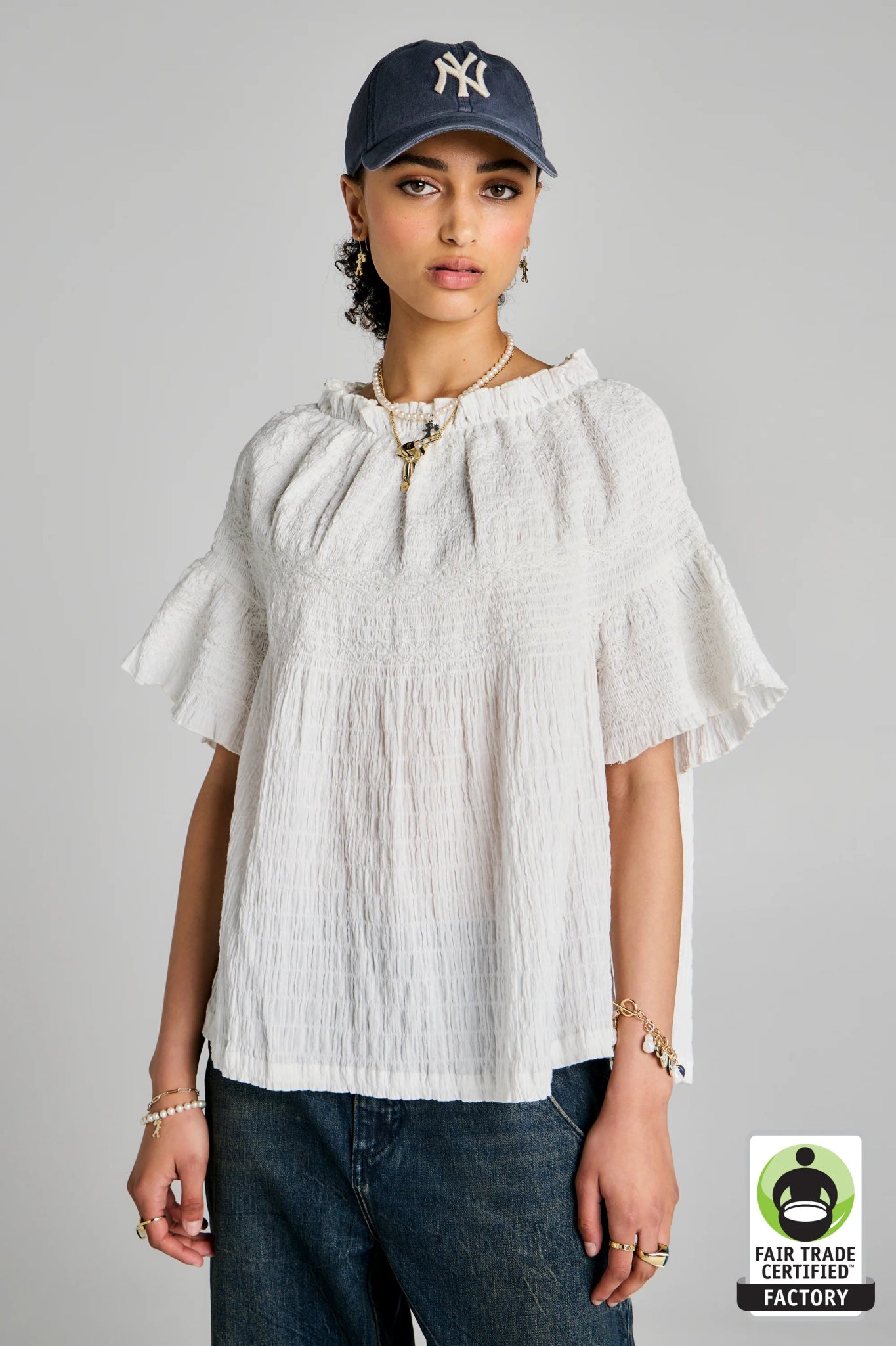 Karen Walker | Theia Smocked Blouse | Off White | Palm Boutique