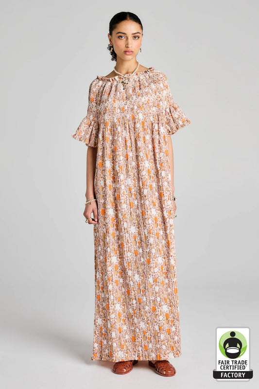 Karen Walker | Theia Smocked Dress | Pink Multi/White | Palm Boutique
