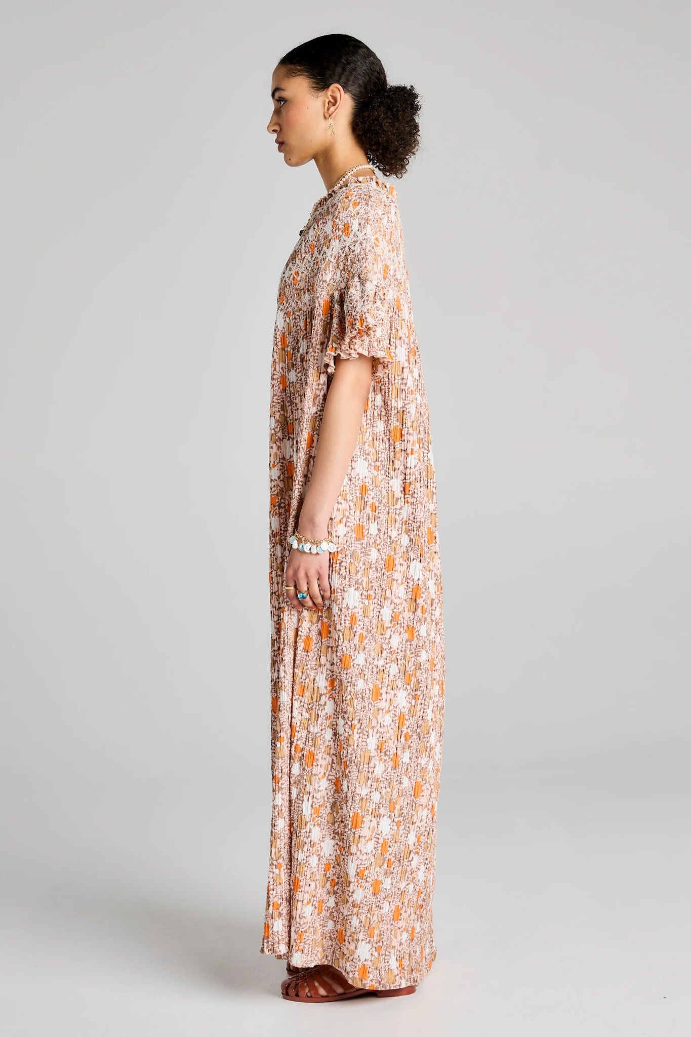 Karen Walker | Theia Smocked Dress | Pink Multi/White | Palm Boutique