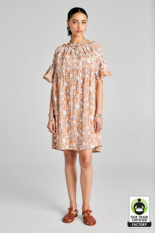 Karen Walker | Theia Smocked Mini Dress | Pink Multi/White | Palm Boutique