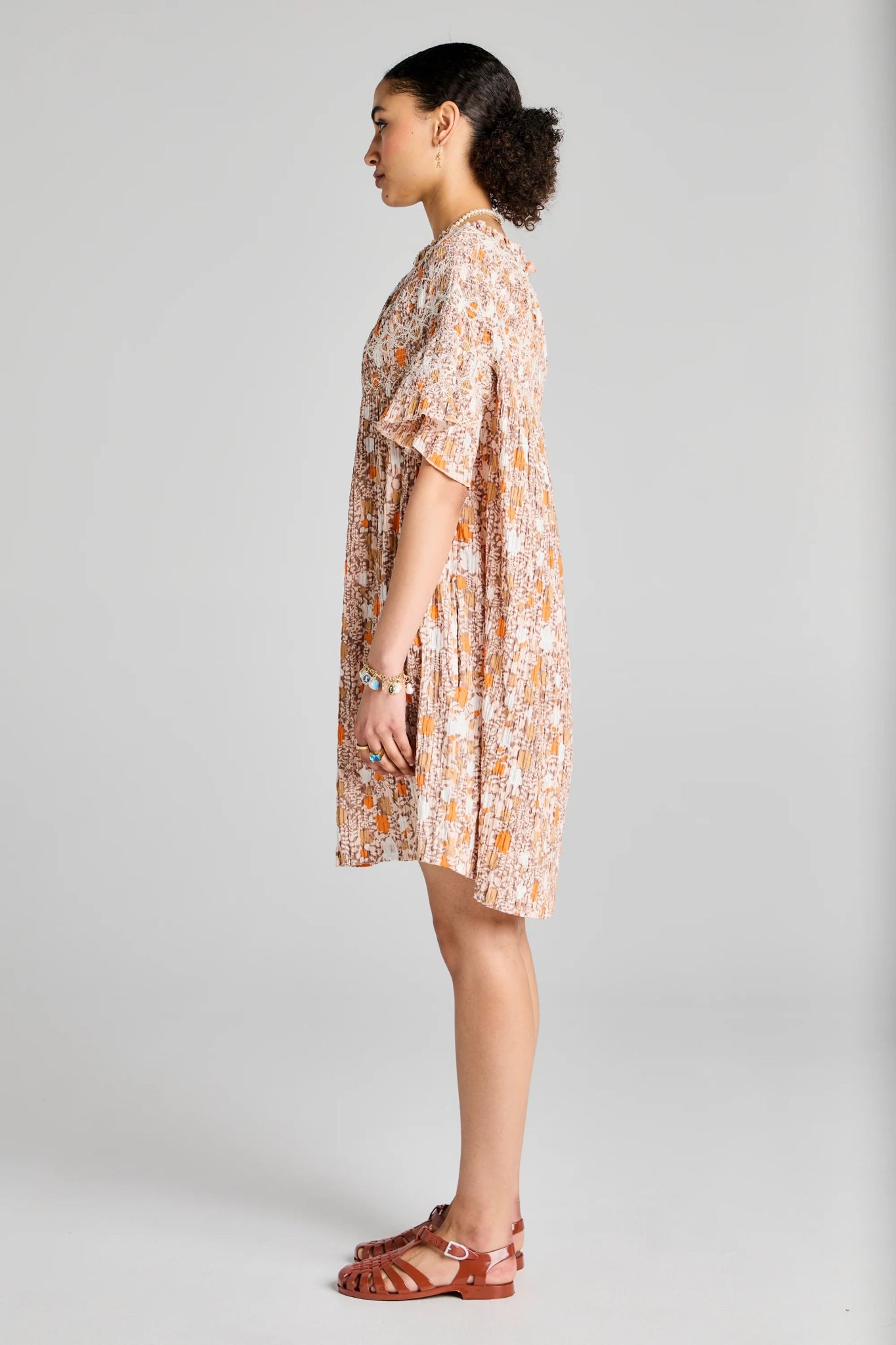 Karen Walker | Theia Smocked Mini Dress | Pink Multi/White | Palm Boutique