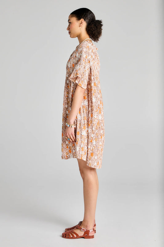 Karen Walker | Theia Smocked Mini Dress | Pink Multi/White | Palm Boutique