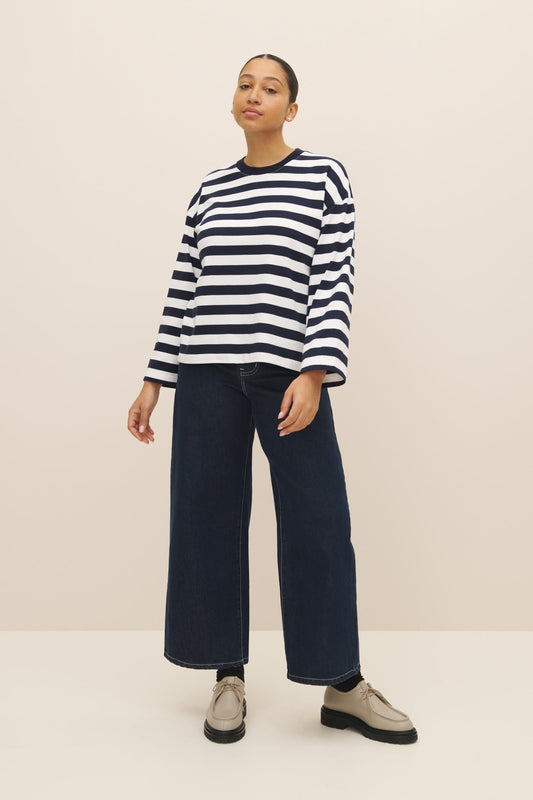kowtow | Heavy Boxy Long Sleeve Top | Navy White Stripe | Palm Boutique