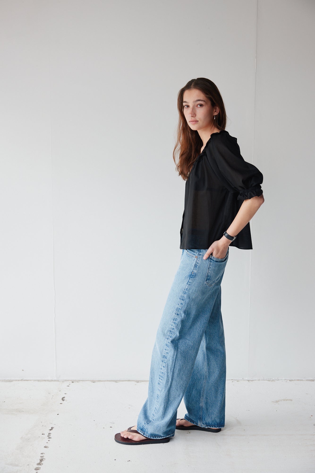 Mahsa | Bon Ruffle Blouse Cotton Voile | Black | Palm Boutique