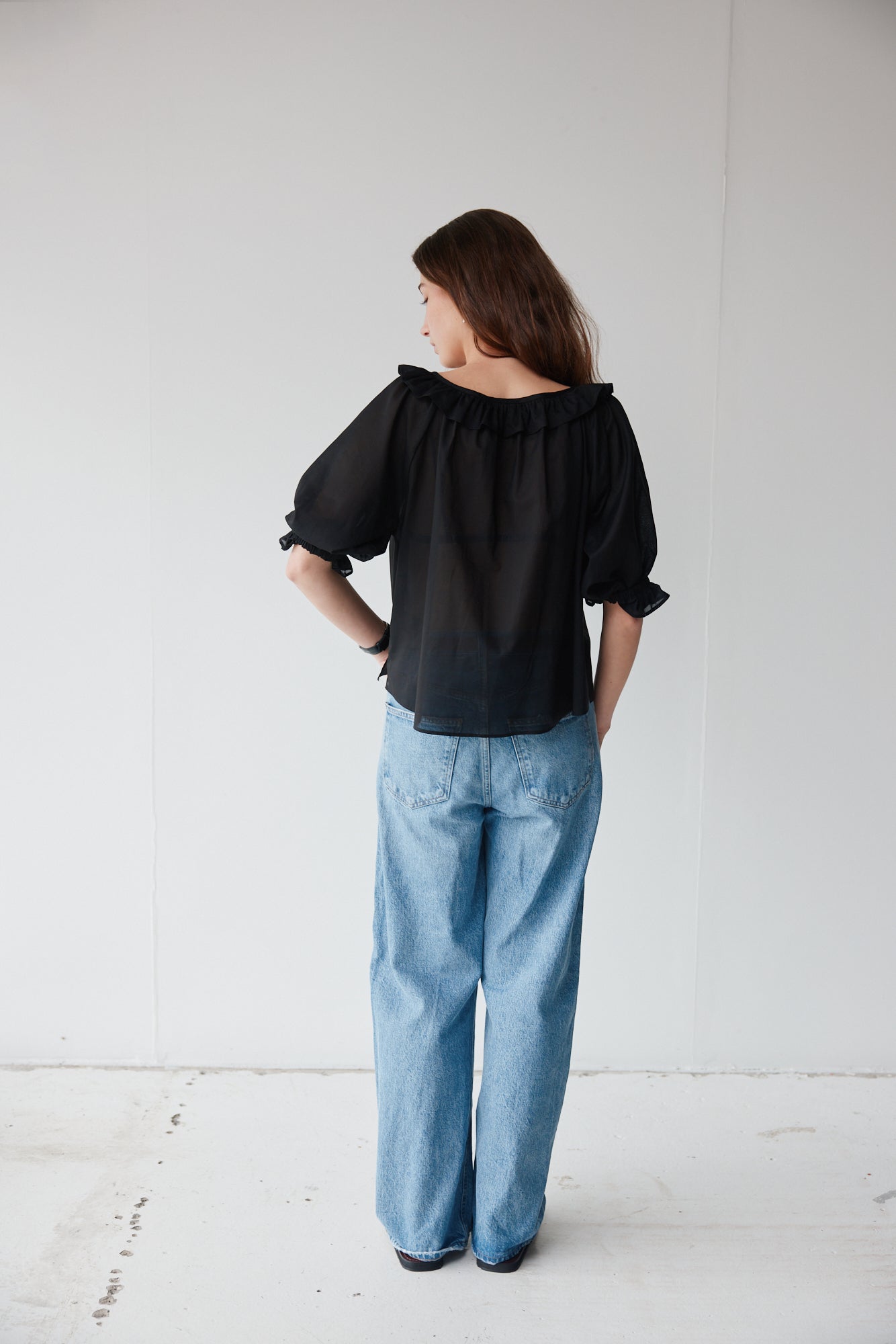 Mahsa | Bon Ruffle Blouse Cotton Voile | Black | Palm Boutique