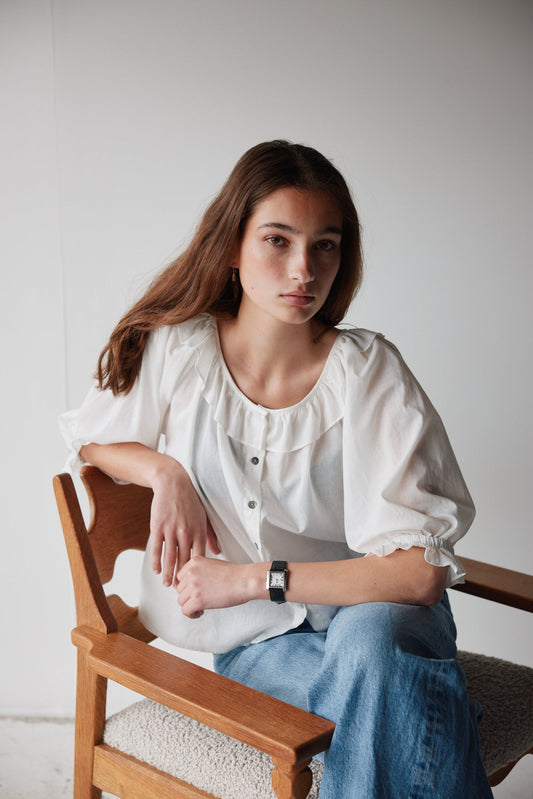 Mahsa | Bon Ruffle Blouse Cotton Voile | Cream | Palm Boutique