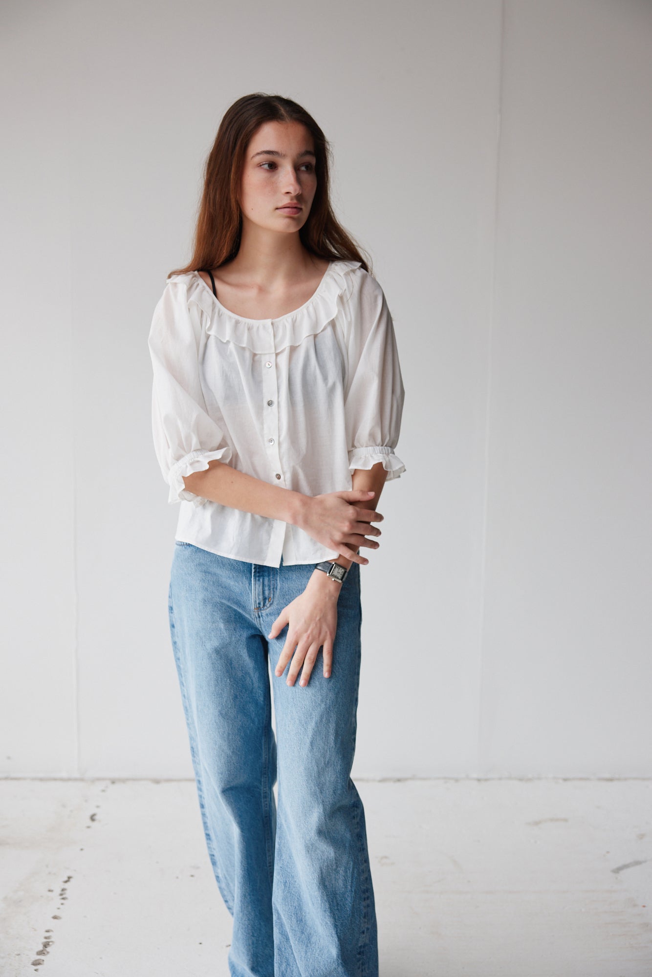 Mahsa | Bon Ruffle Blouse Cotton Voile | Cream | Palm Boutique