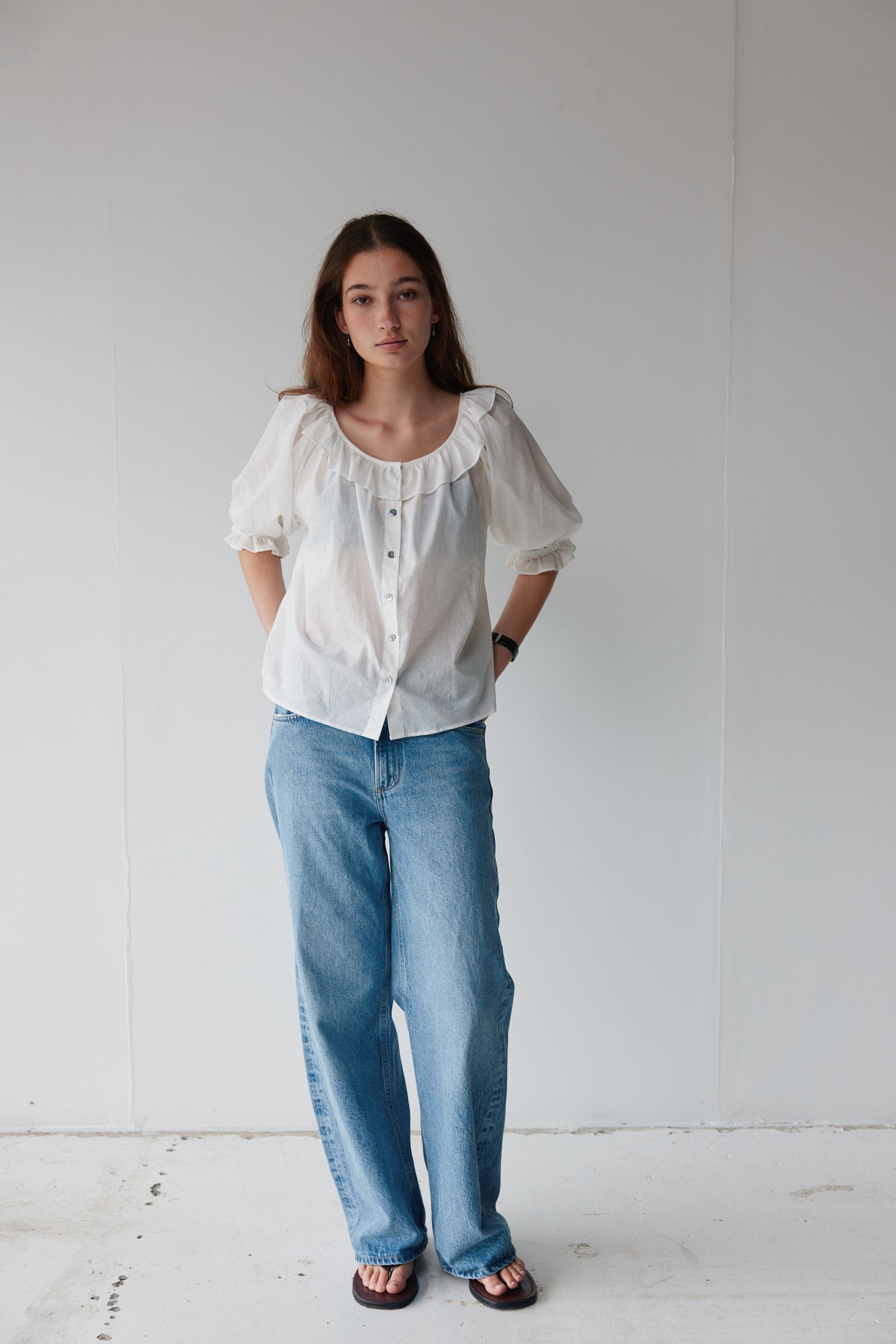 Mahsa | Bon Ruffle Blouse Cotton Voile | Cream | Palm Boutique