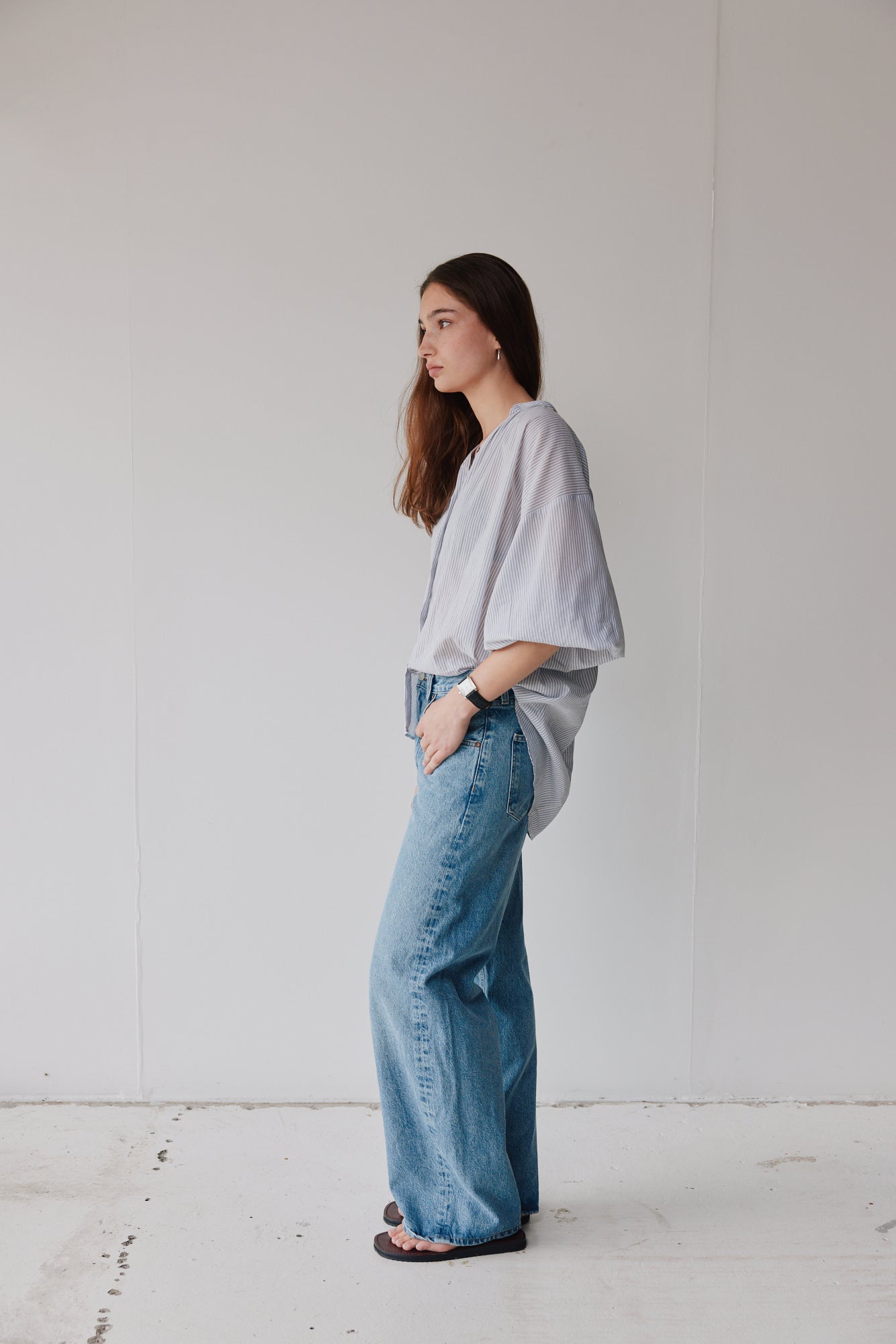 Mahsa | Everyday Blouse Painter Cotton Stripe | Claude Grey | Palm Boutique