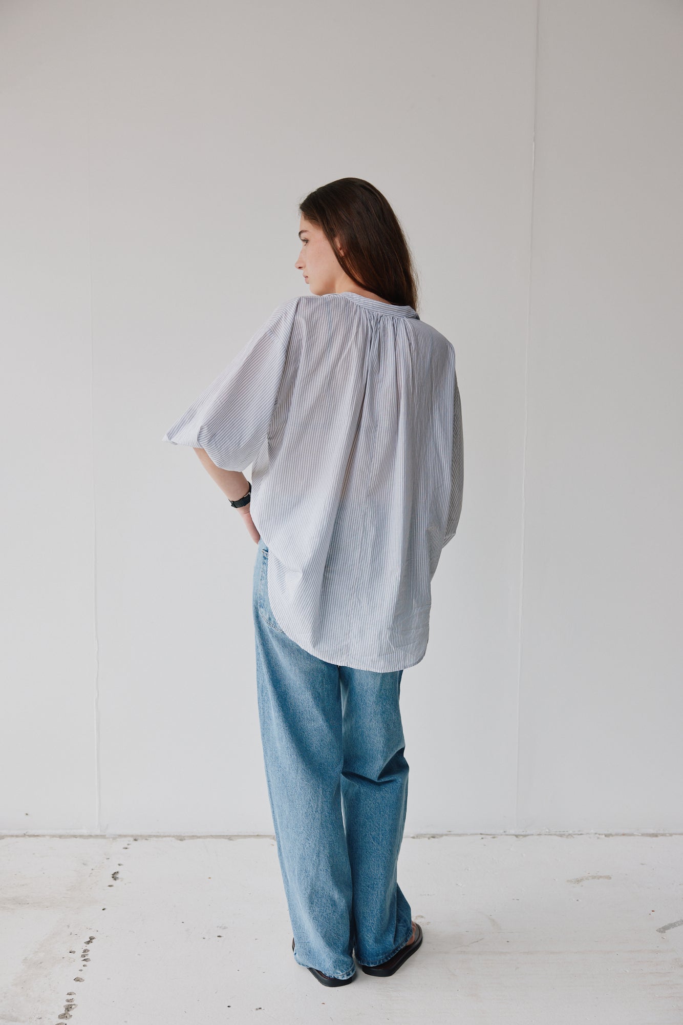 Mahsa | Everyday Blouse Painter Cotton Stripe | Claude Grey | Palm Boutique