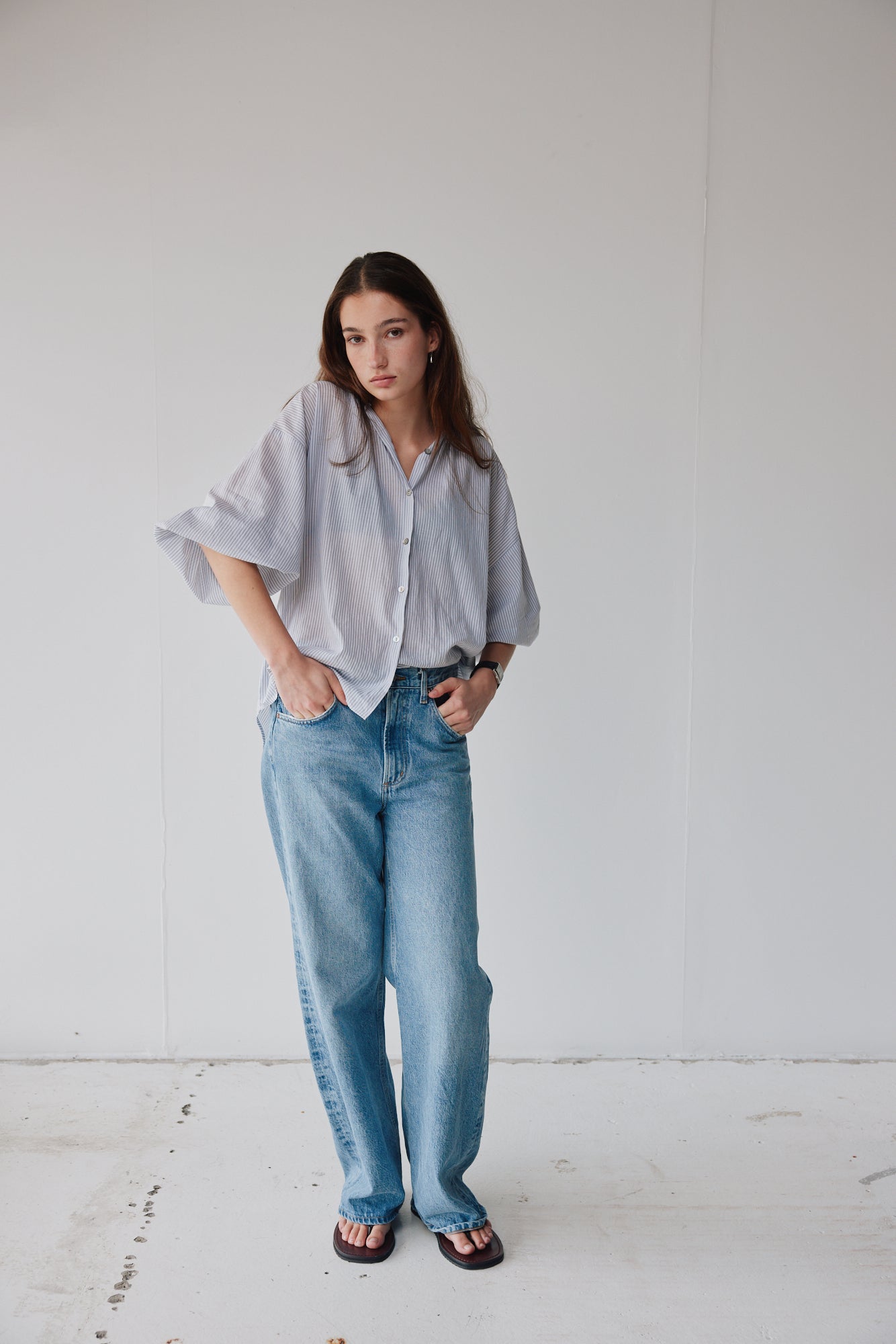 Mahsa | Everyday Blouse Painter Cotton Stripe | Claude Grey | Palm Boutique