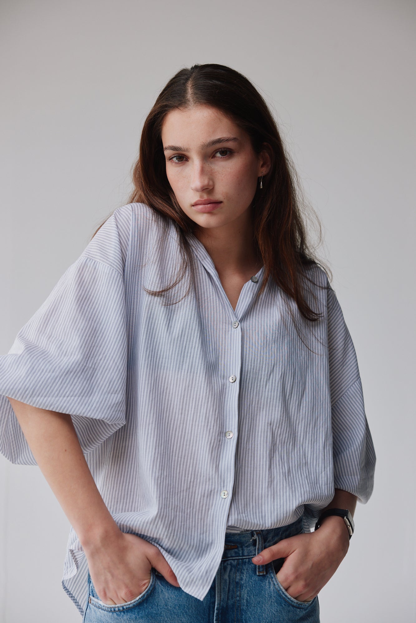 Mahsa | Everyday Blouse Painter Cotton Stripe | Claude Grey | Palm Boutique