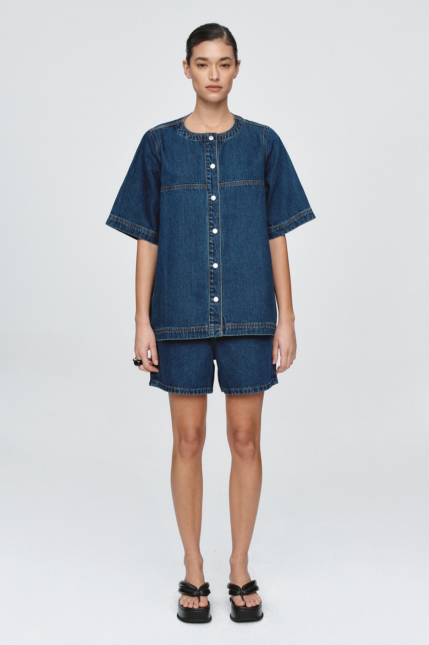 Marle | Short Sleeve Seam Shirt | Classic Blue | Palm Boutique