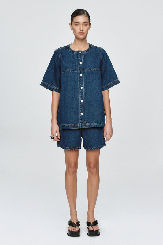 Marle | Short Sleeve Seam Shirt | Classic Blue | Palm Boutique