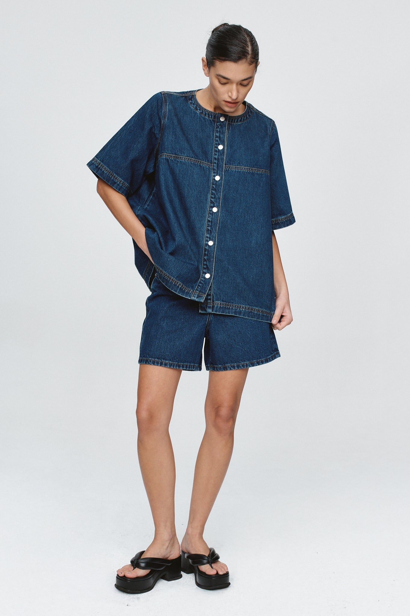 Marle | Short Sleeve Seam Shirt | Classic Blue | Palm Boutique