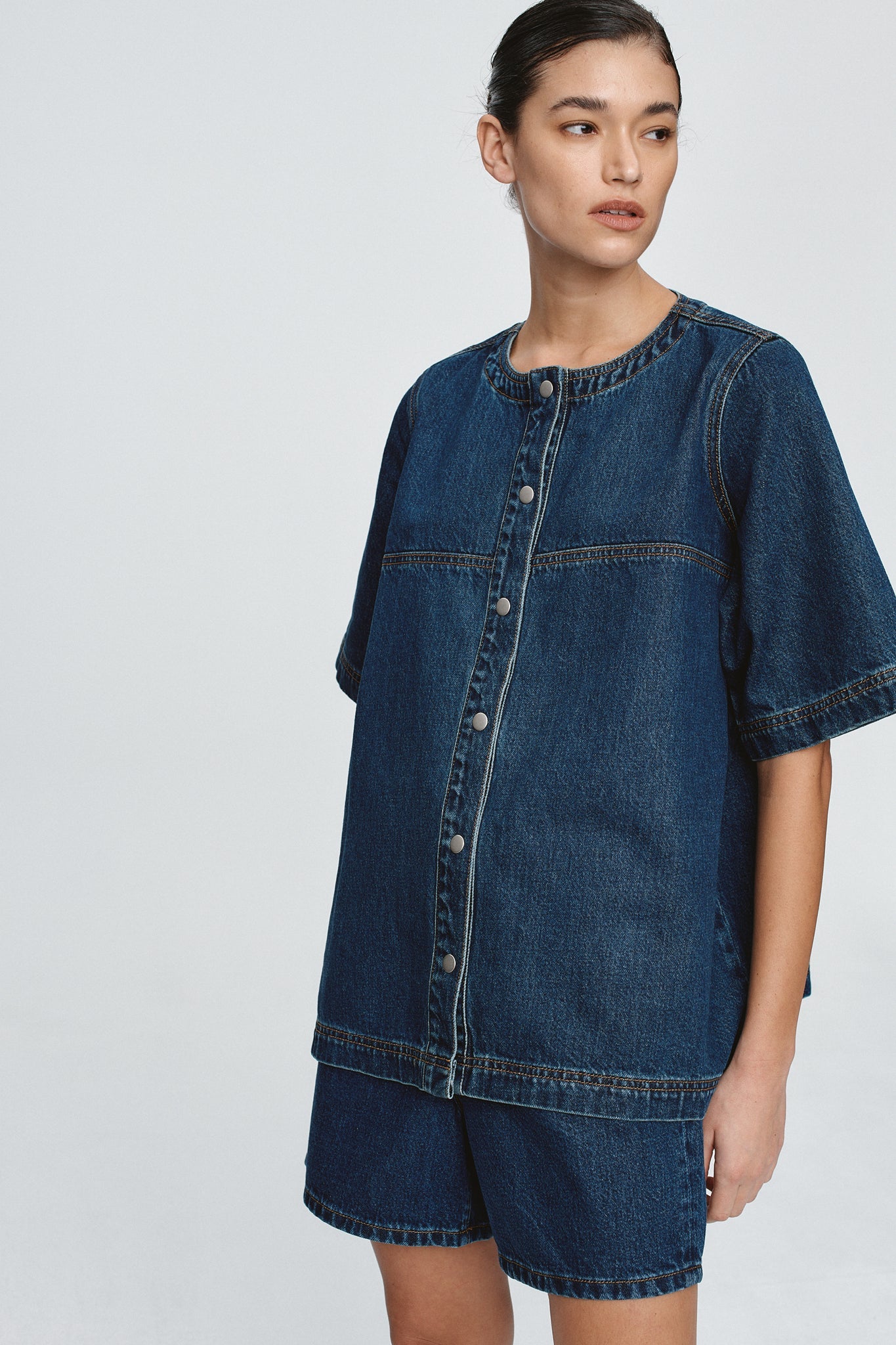 Marle | Short Sleeve Seam Shirt | Classic Blue | Palm Boutique