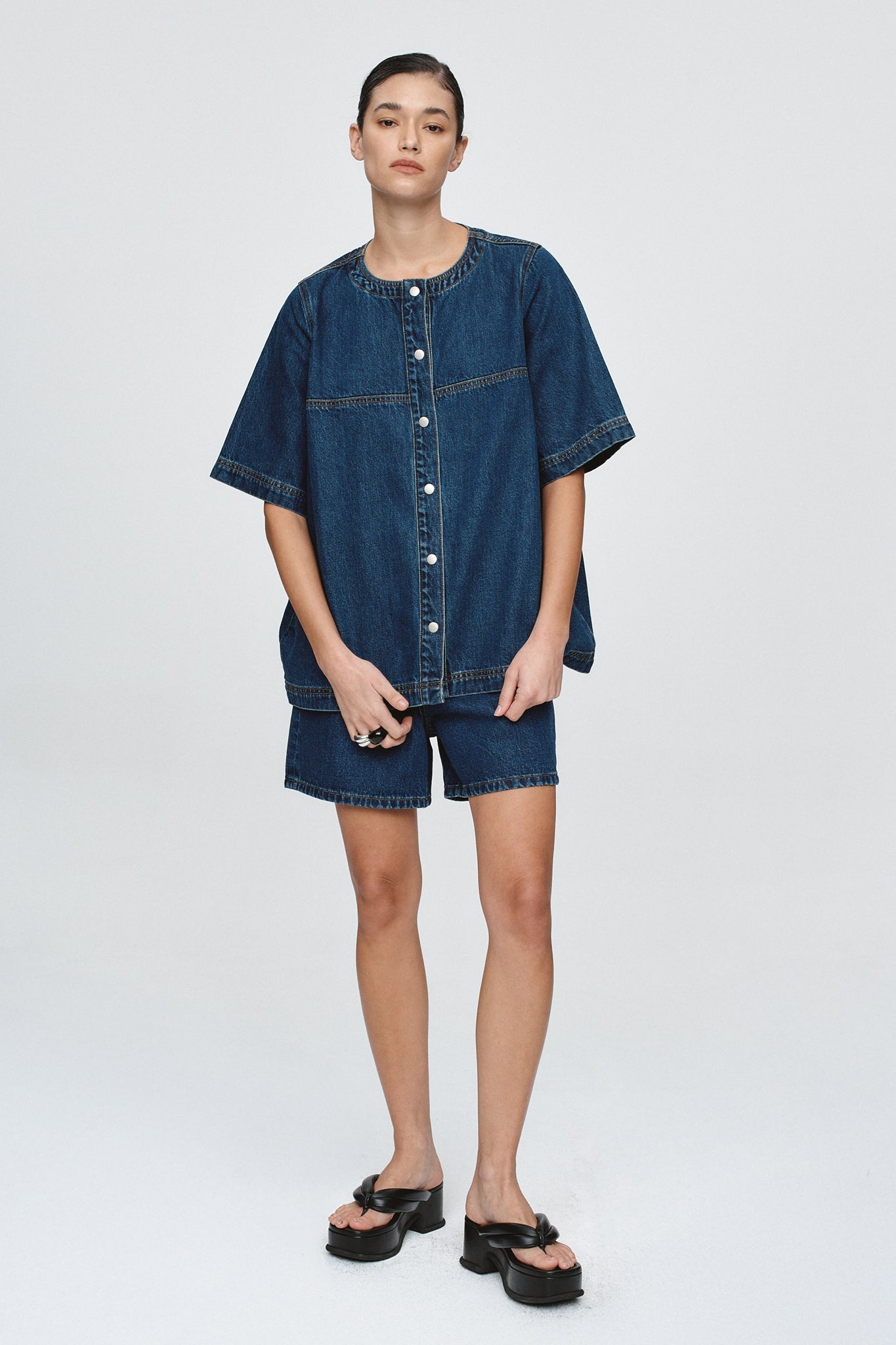 Marle | Short Sleeve Seam Shirt | Classic Blue | Palm Boutique