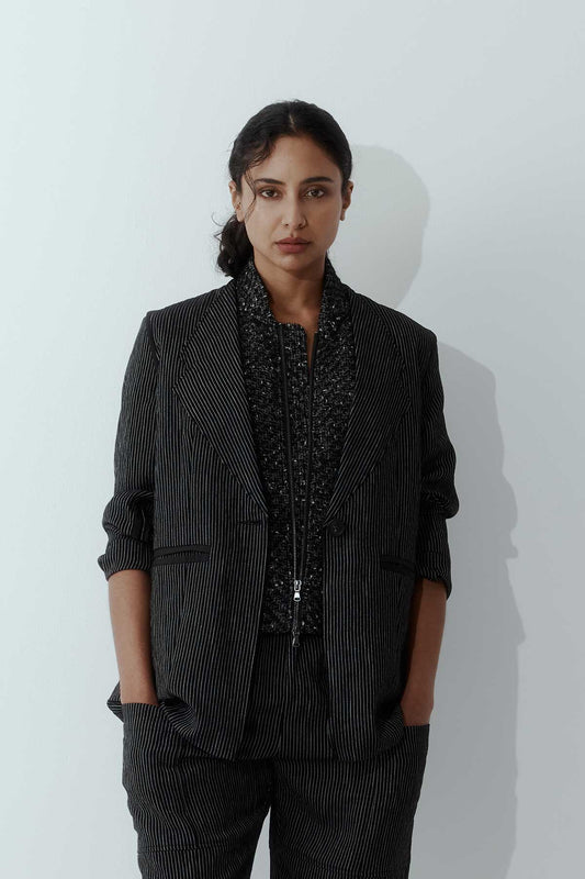 Newlands | Sherlock Blazer | Black Stripe | Palm Boutique