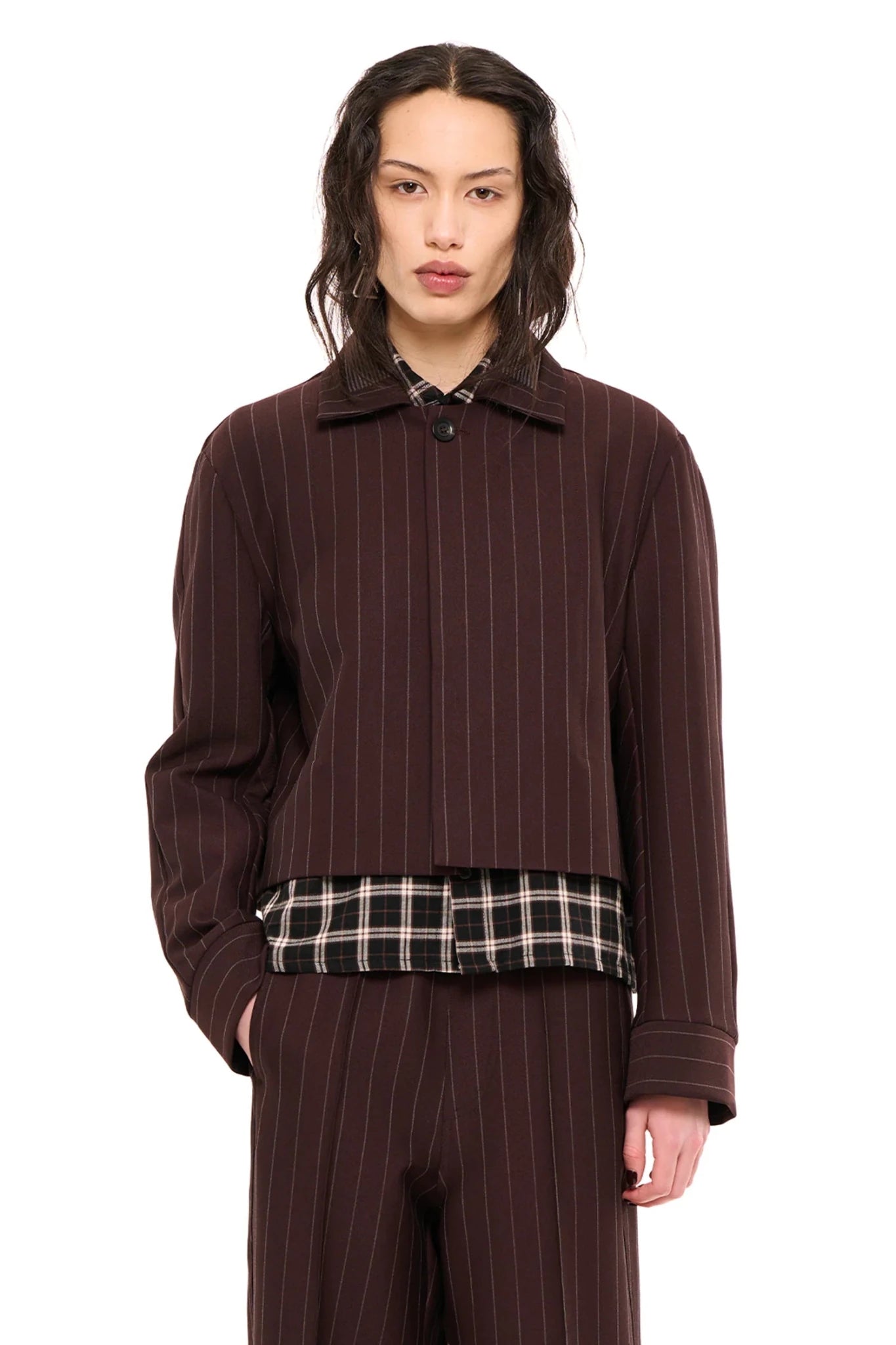 NOM*d | Hero Jacket Bonded Pinstripe | Chocolate | Palm Boutique