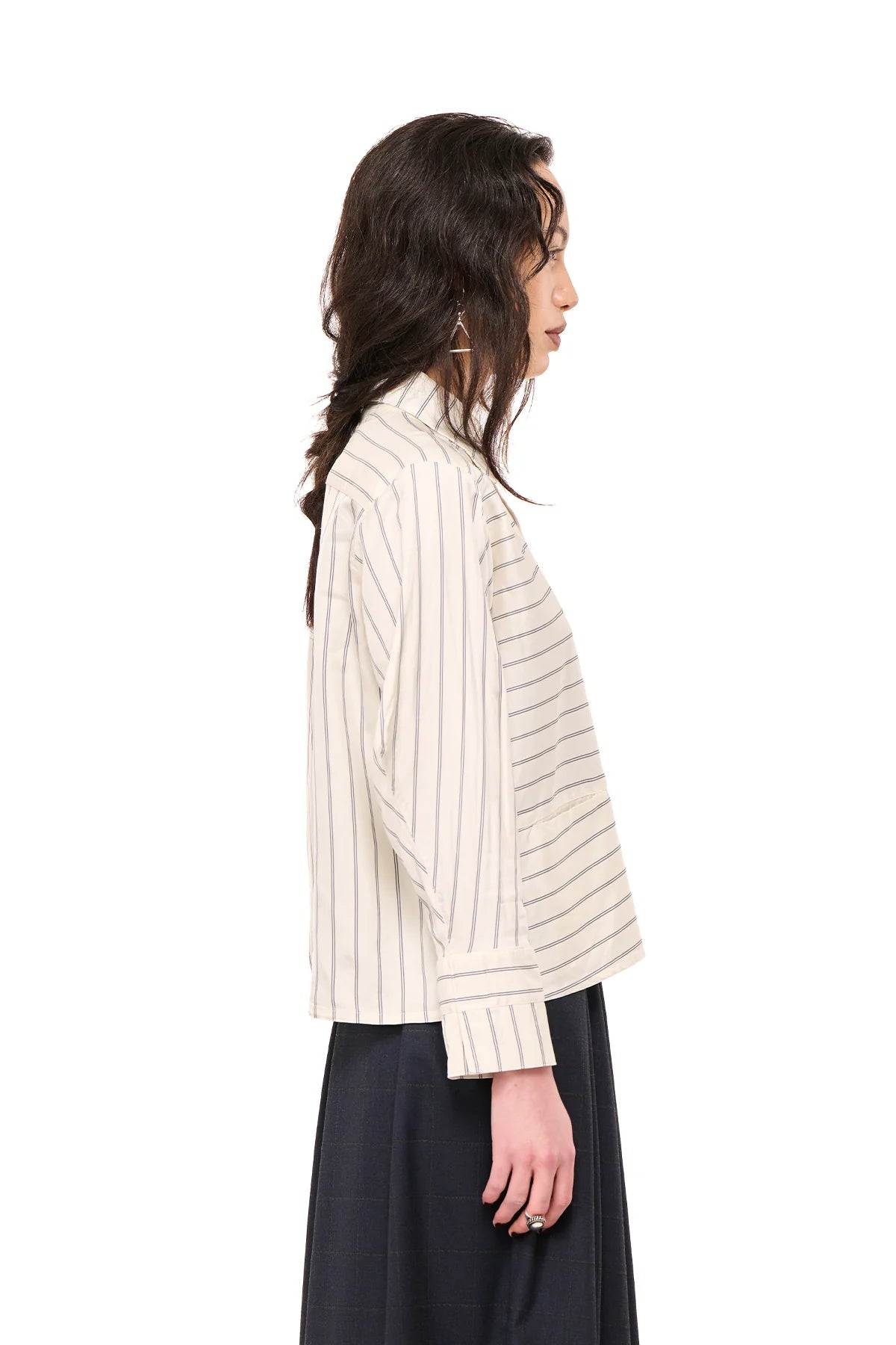 NOM*d | Line Dance Shirt | Cream/Navy Stripe | Palm Boutique