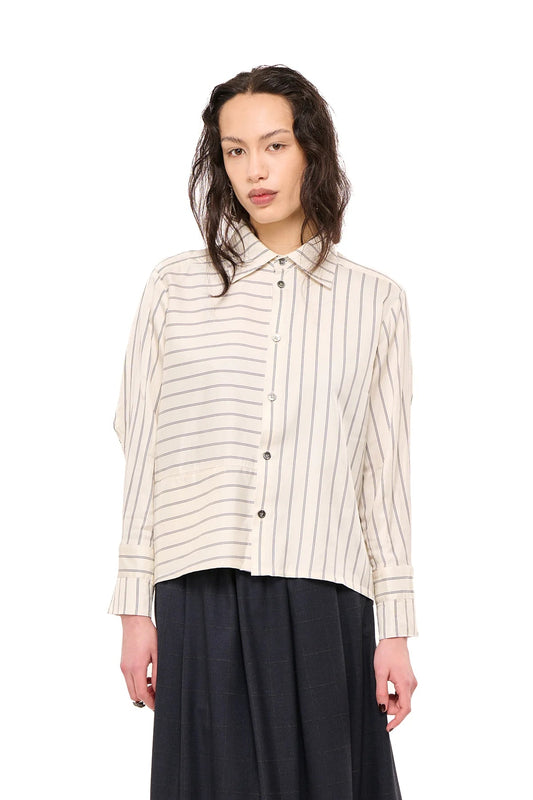 NOM*d | Line Dance Shirt | Cream/Navy Stripe | Palm Boutique