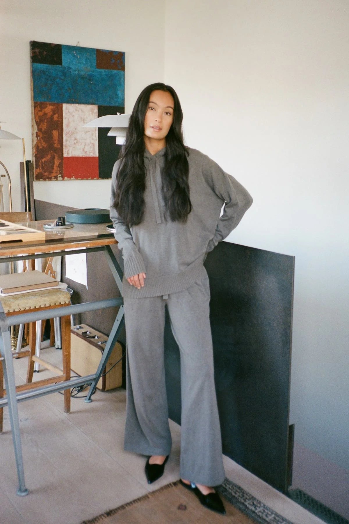Rabens Saloner | Filine Knit Lounge Wide Pants | Mole Melange | Palm Boutique