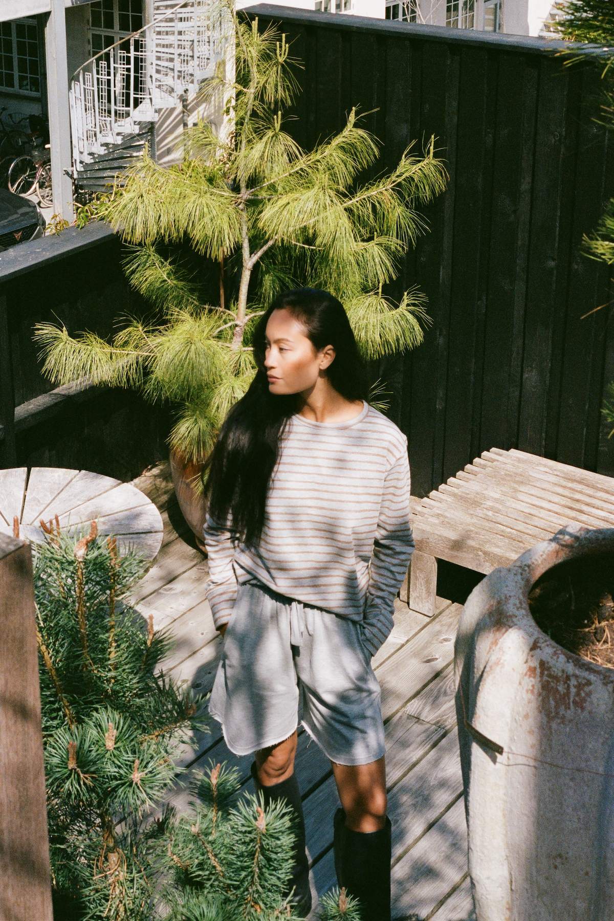 Rabens Saloner | Hila Crew Neck Top | Grey Honey Stripe | Palm Boutique