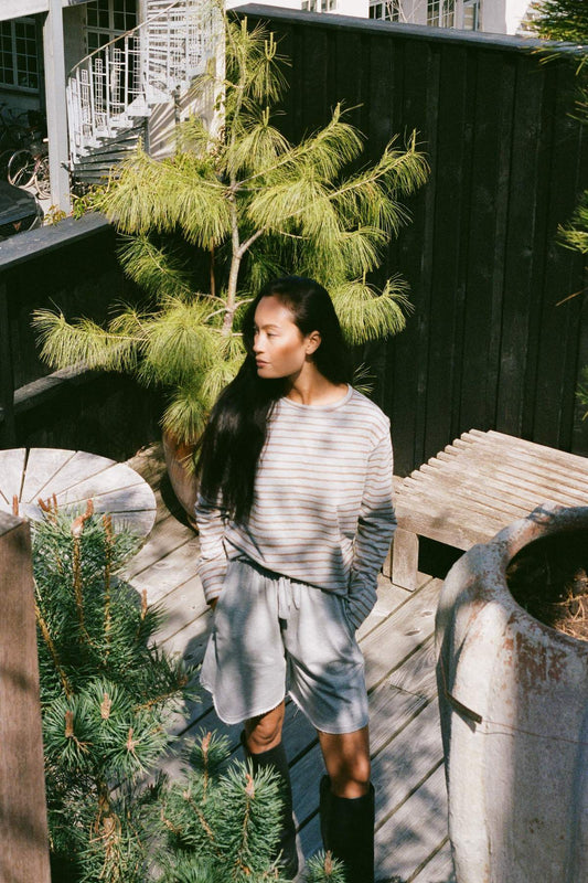 Rabens Saloner | Hila Crew Neck Top | Grey Honey Stripe | Palm Boutique