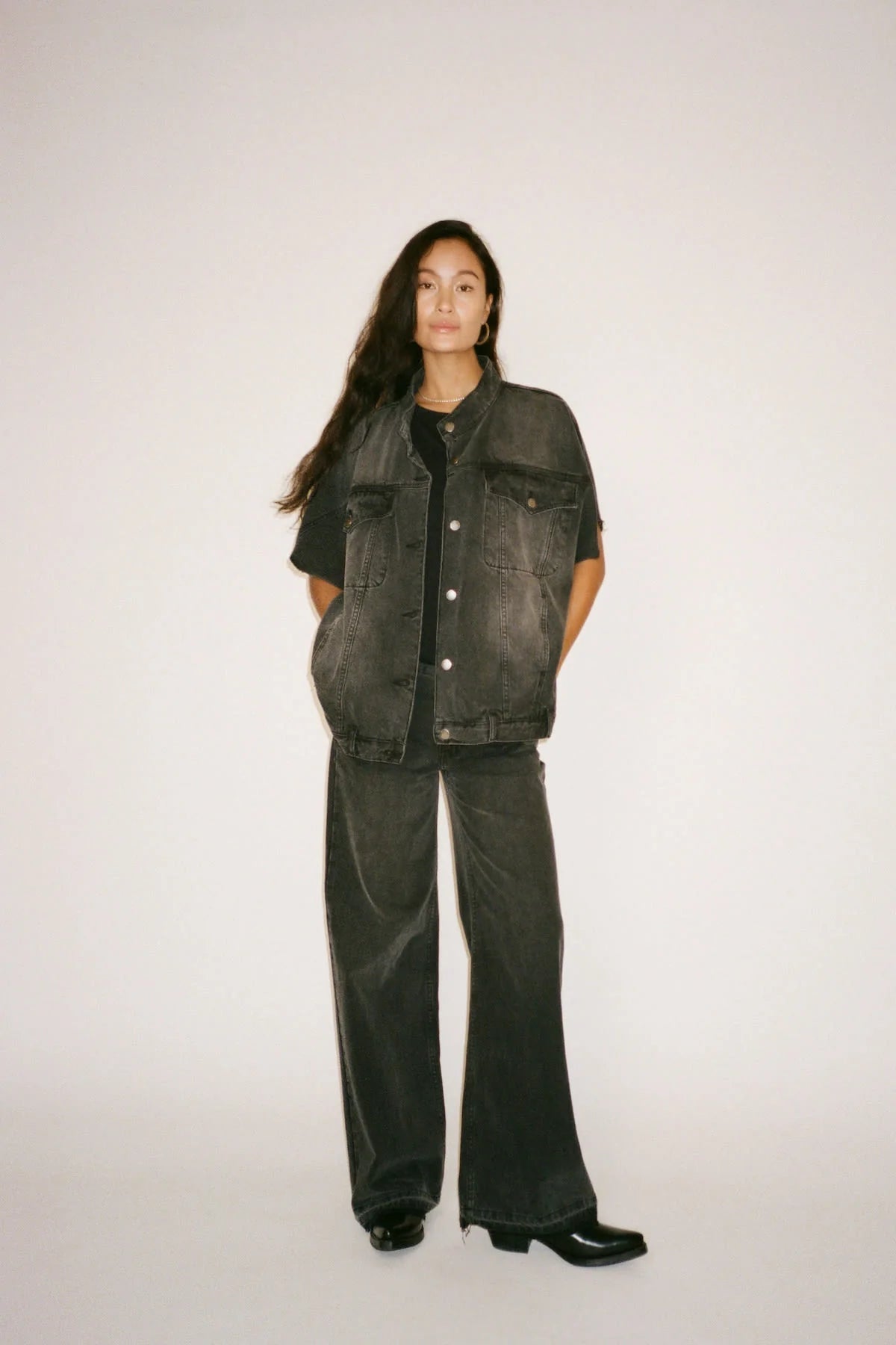 Rabens Saloner | Mir Denim Vest Jacket | Washed Black | Palm Boutique