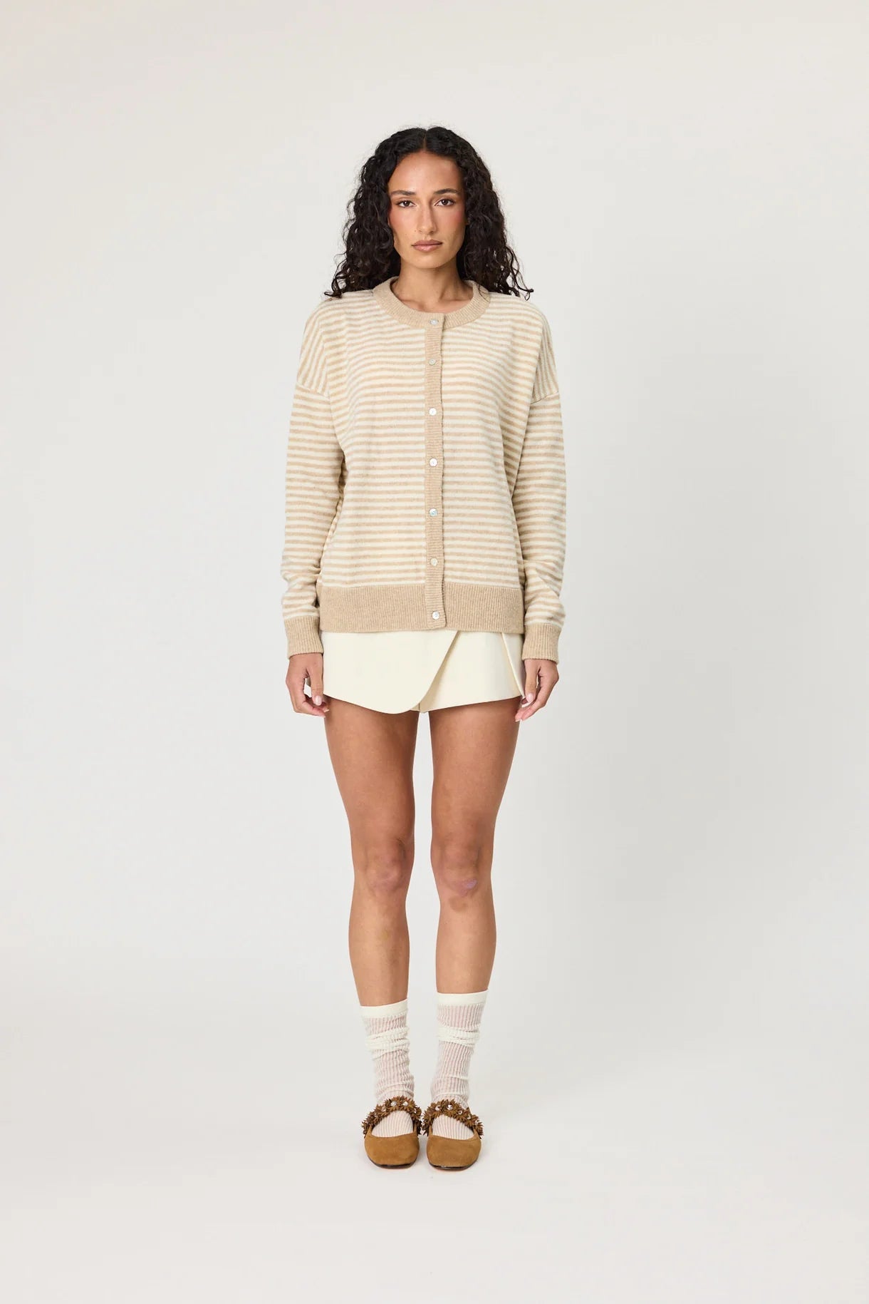 Remain | Tali Cardigan | Latte Stripe | Palm Boutique