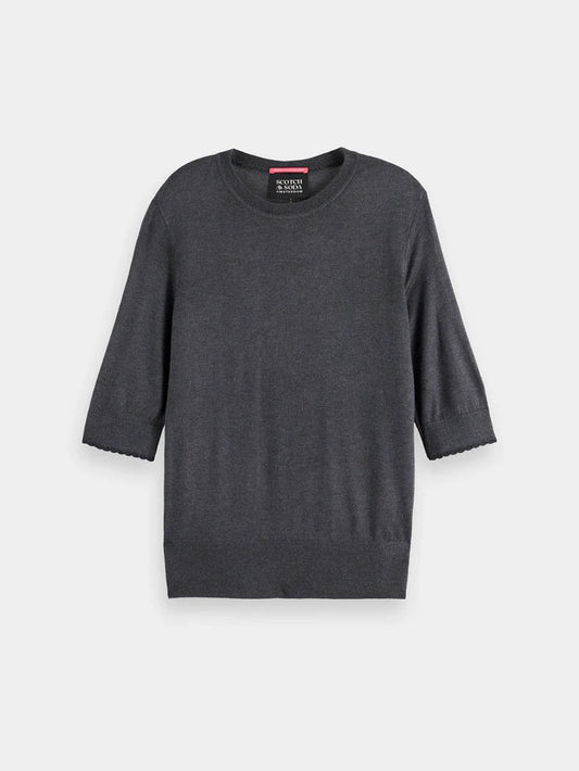 Scotch and Soda | Crew Neck Short Sleeved Pullover | Charcoal Melange | Palm Boutique