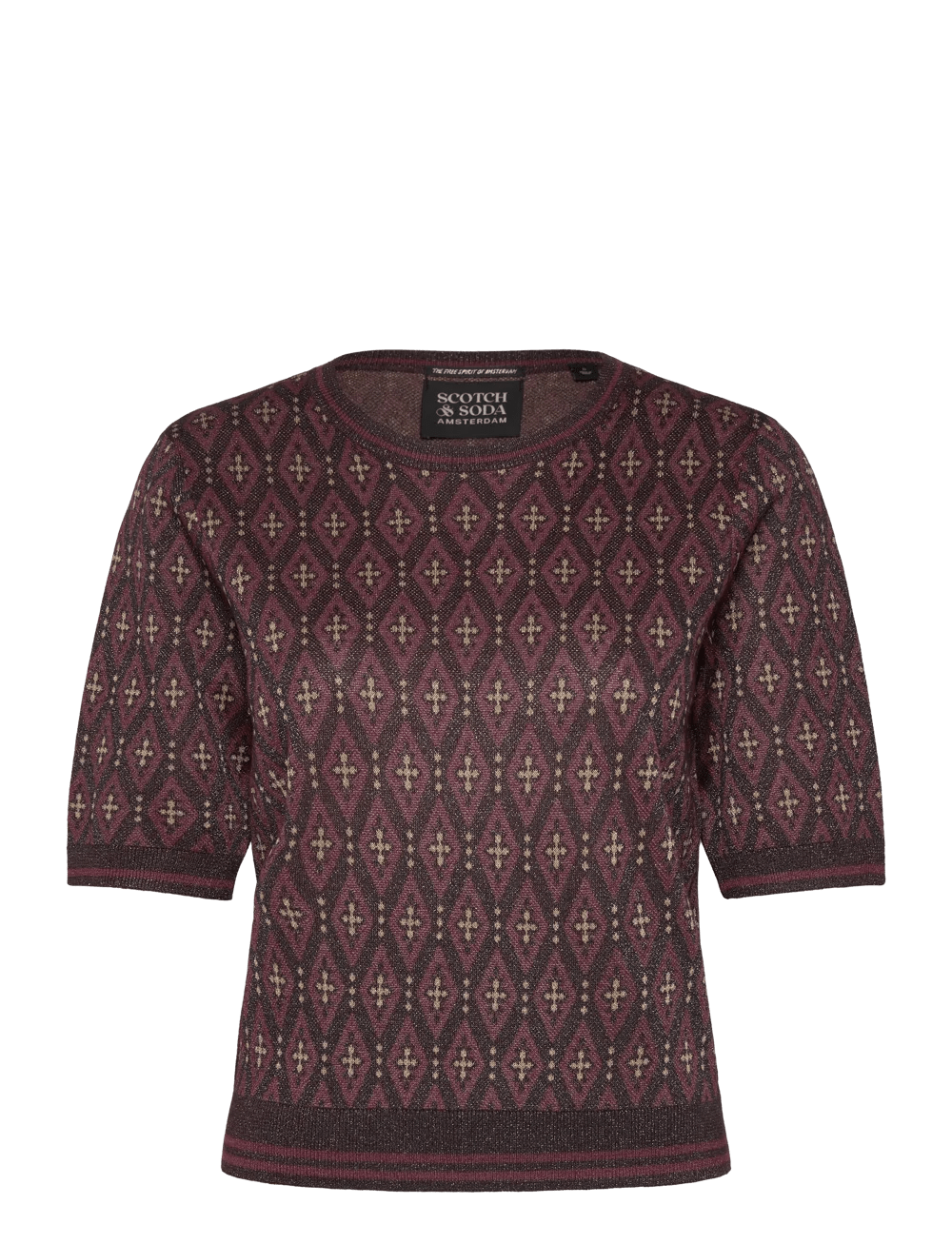 Scotch and Soda | Short Sleeve Jacquard Pullover | Dark Bordeaux | Palm Boutique