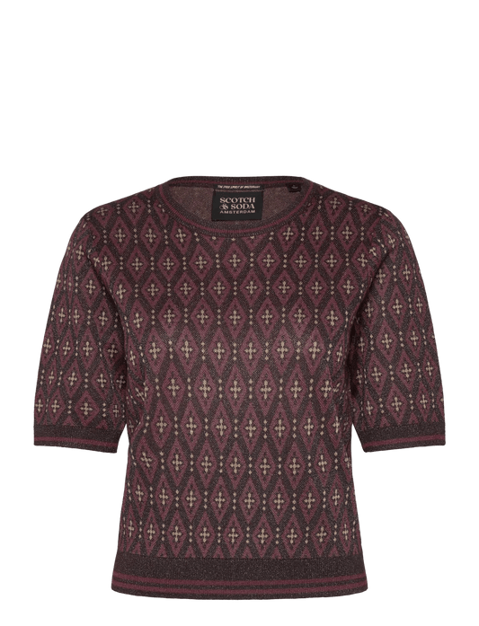 Scotch and Soda | Short Sleeve Jacquard Pullover | Dark Bordeaux | Palm Boutique