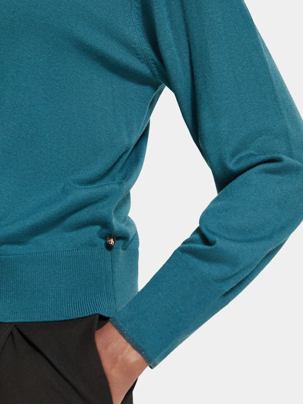 Scotch & Soda | Jacquard Trim Crew Neck Cardigan | Dark Teal | Palm Boutique