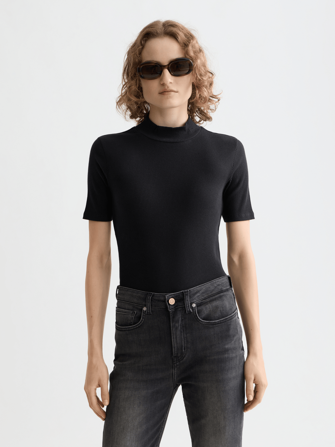 Scotch & Soda | Mock Neck Rib T-Shirt | Black | Palm Boutique