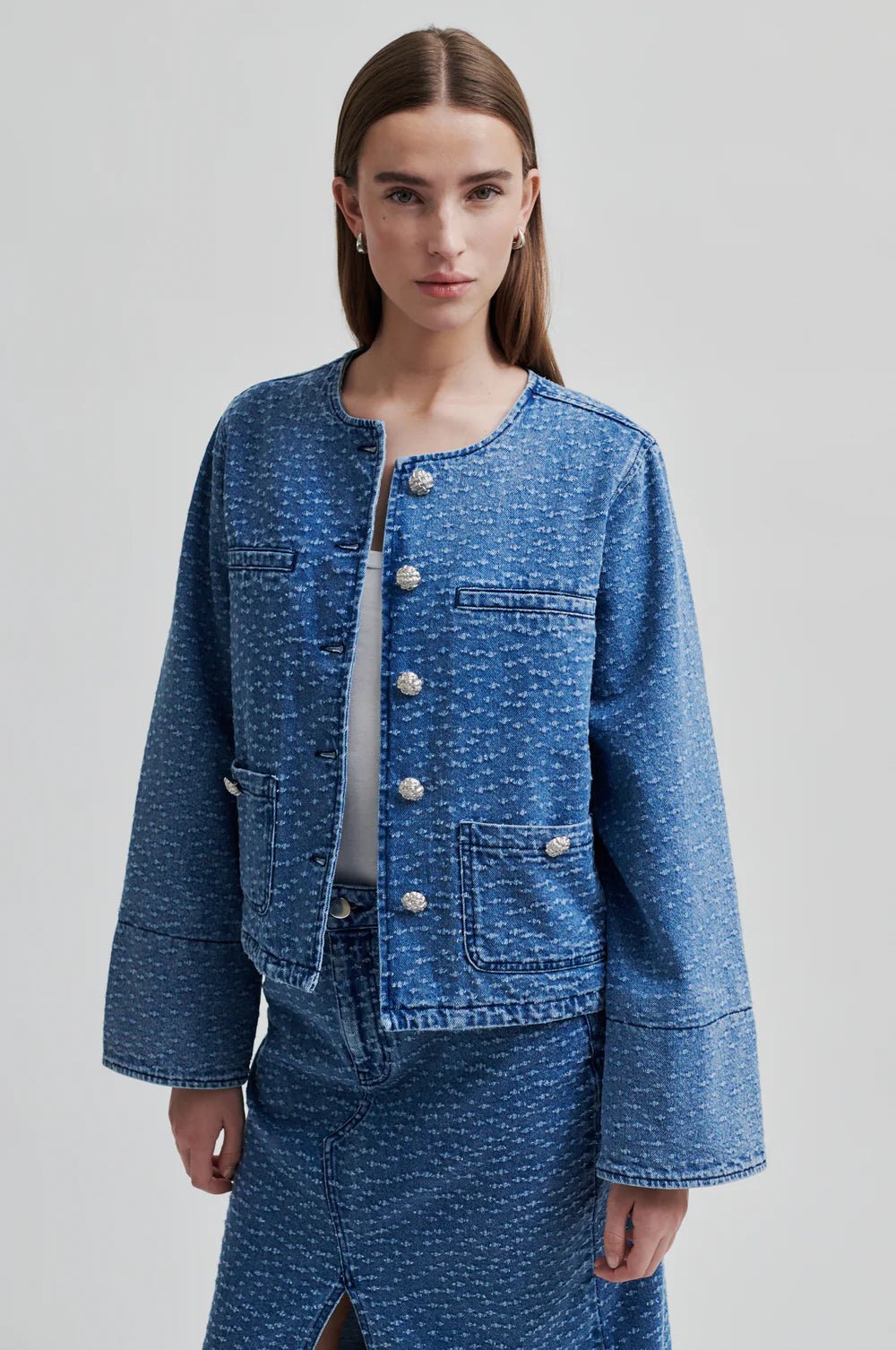 Second Female | Angola Denim Jacket | Blue Denim | Palm Boutique