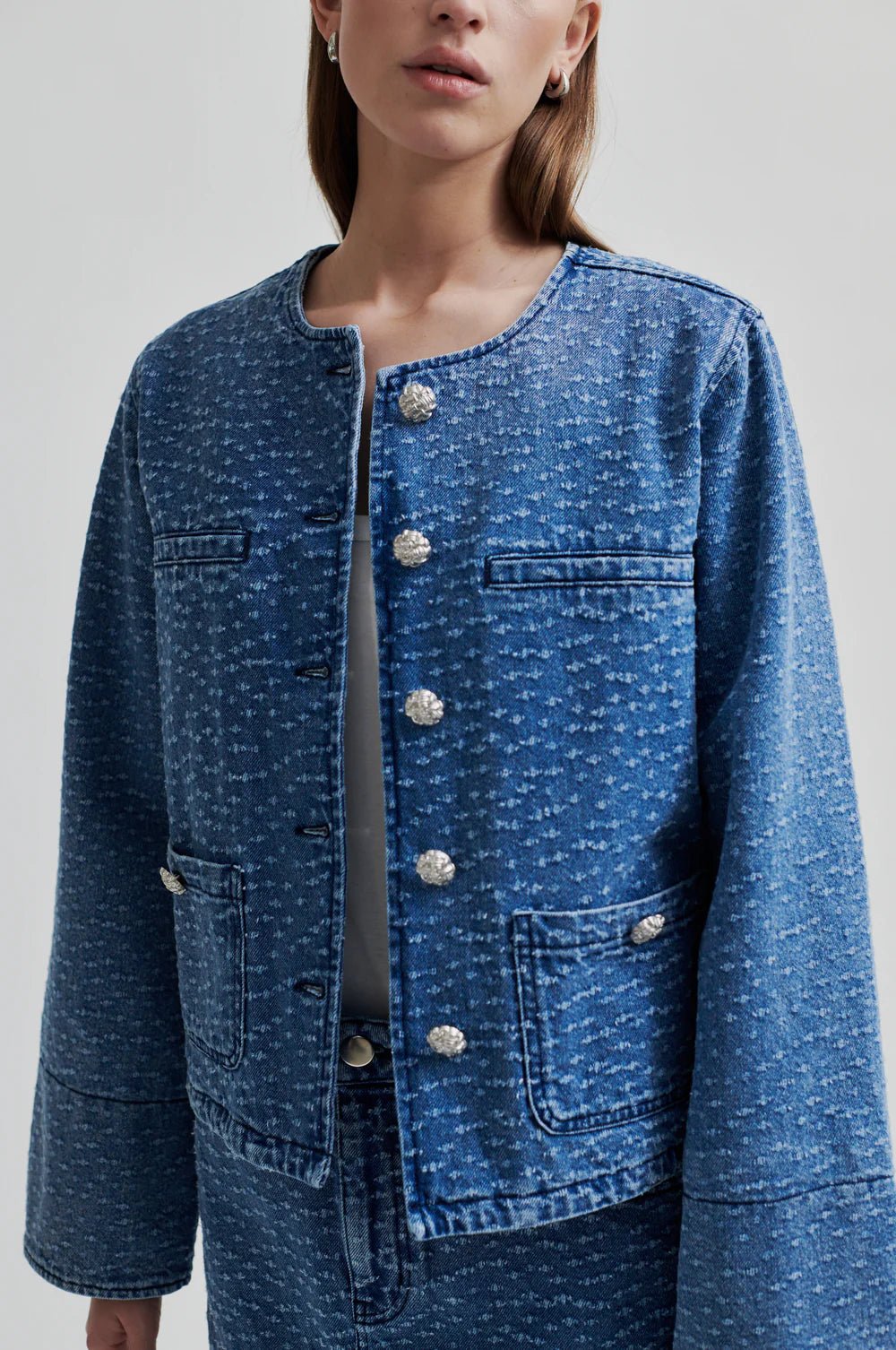 Second Female | Angola Denim Jacket | Blue Denim | Palm Boutique