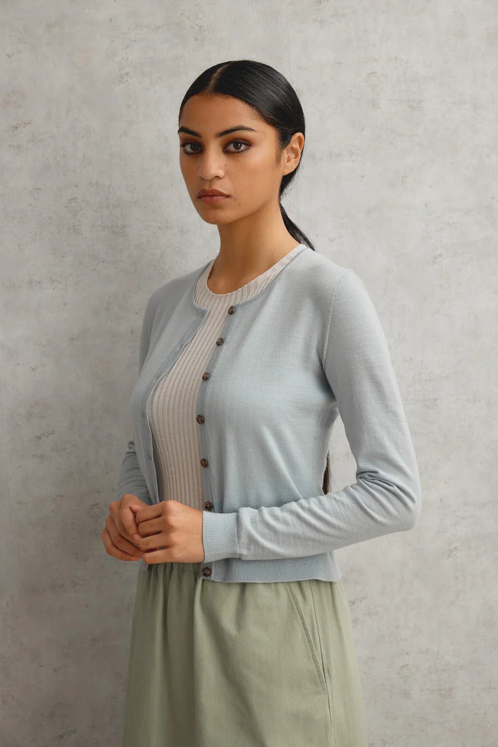 Standard Issue | Merino Crop Crew Cardi | Powder | Palm Boutique