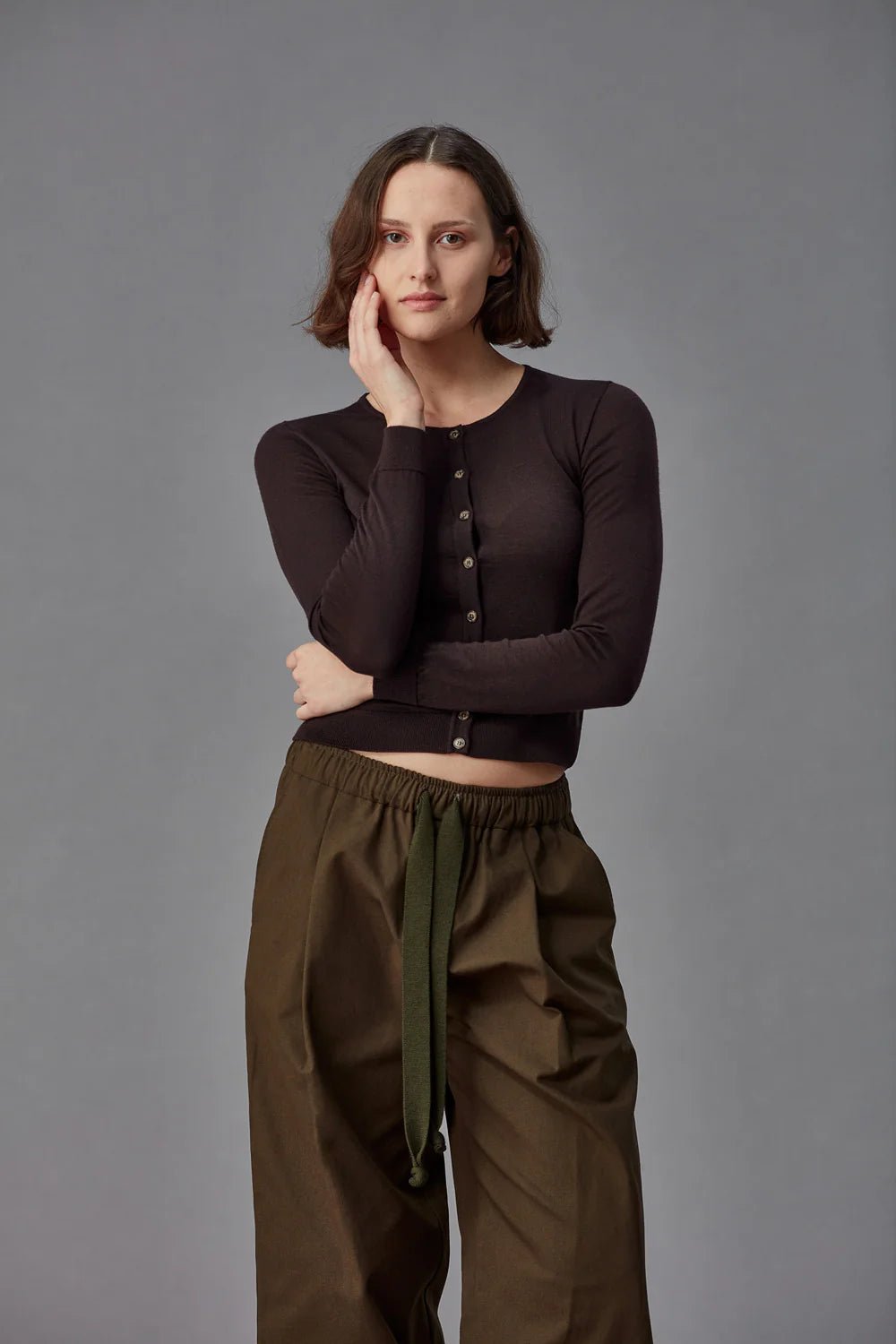 Standard Issue | Merino Crop Crew Cardi | Umber | Palm Boutique
