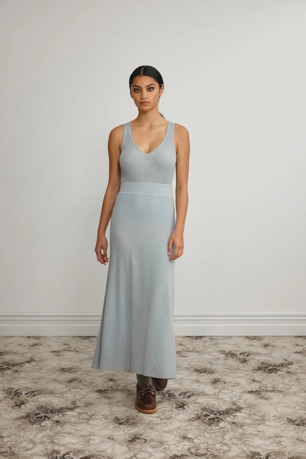 Standard Issue | Merino Rib V Neck Tank | Powder | Palm Boutique