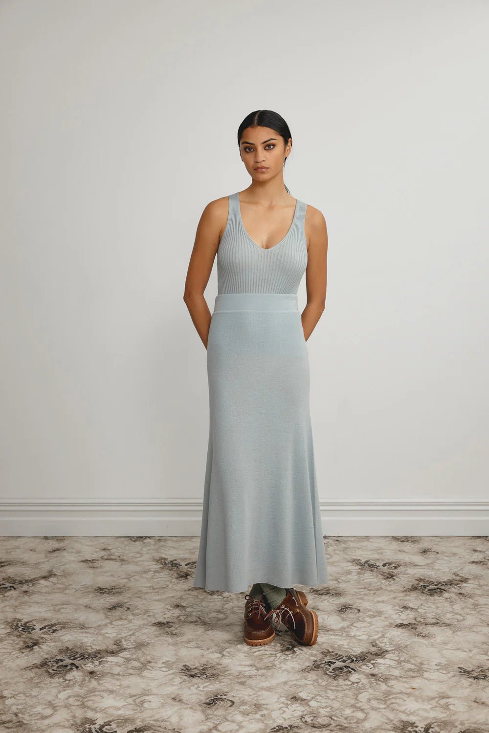 Standard Issue | Merino Rib V Neck Tank | Powder | Palm Boutique