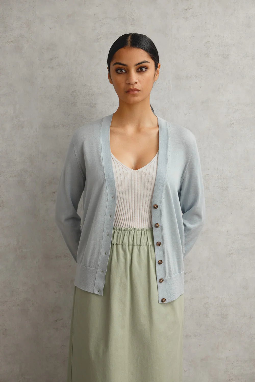 Standard Issue | Merino V Neck Cardigan | Powder | Palm Boutique