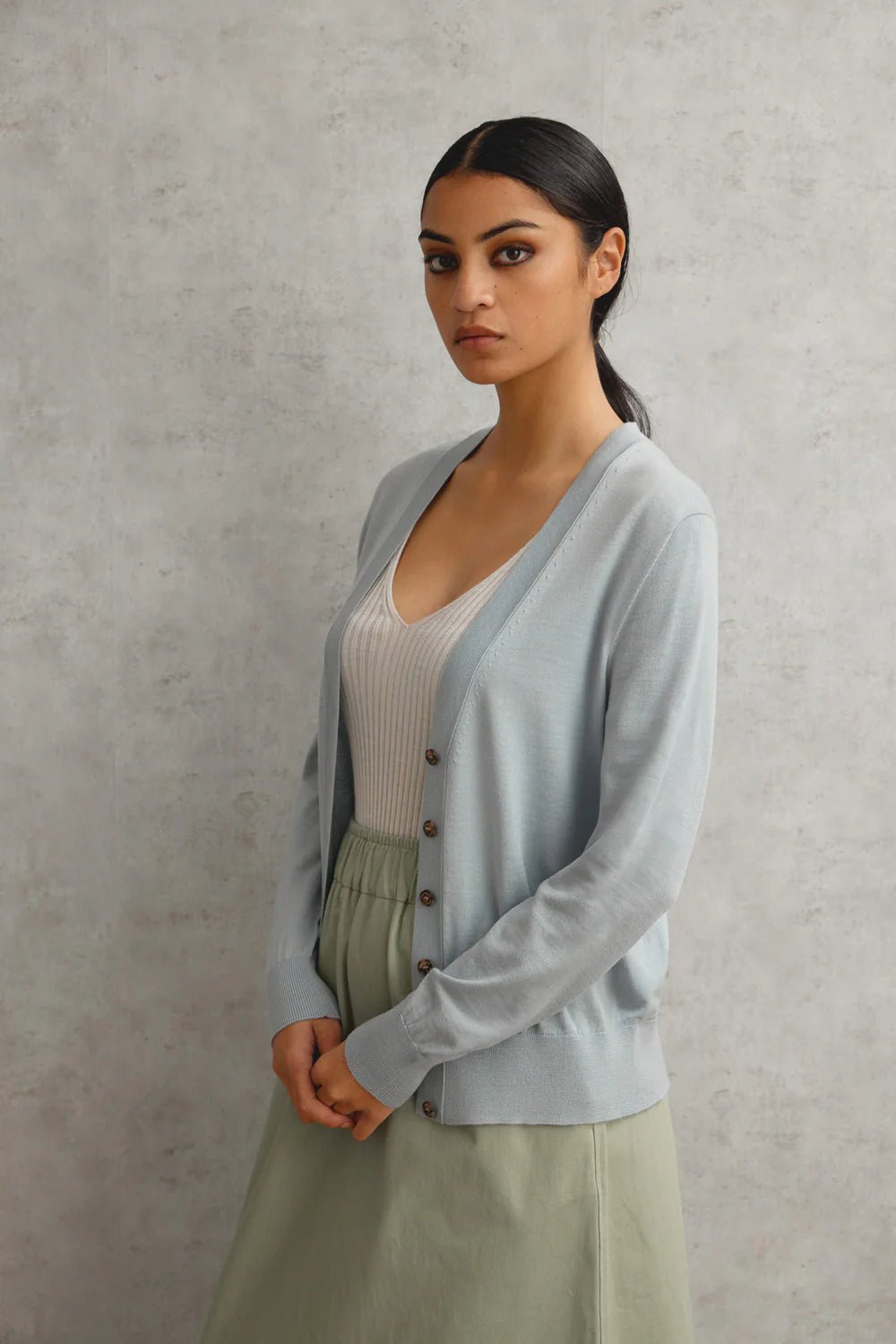 Standard Issue | Merino V Neck Cardigan | Powder | Palm Boutique