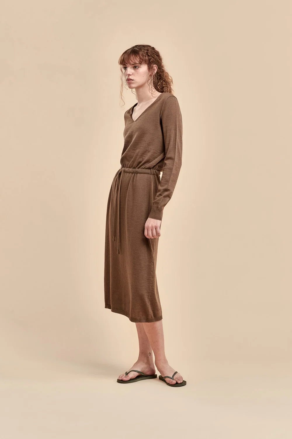 Standard Issue | Merino V Neck Slouchy Dress | Truffle | Palm Boutique
