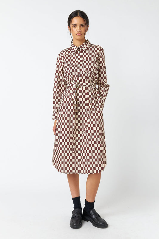 Sylvester | Checkers Shirt Dress | Brown Ivory | Palm Boutique