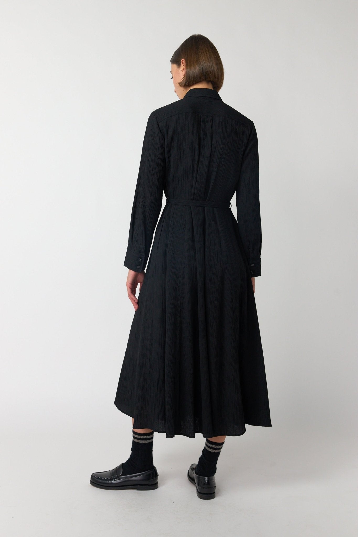 Sylvester | Crinkle Shirt Dress | Black | Palm Boutique