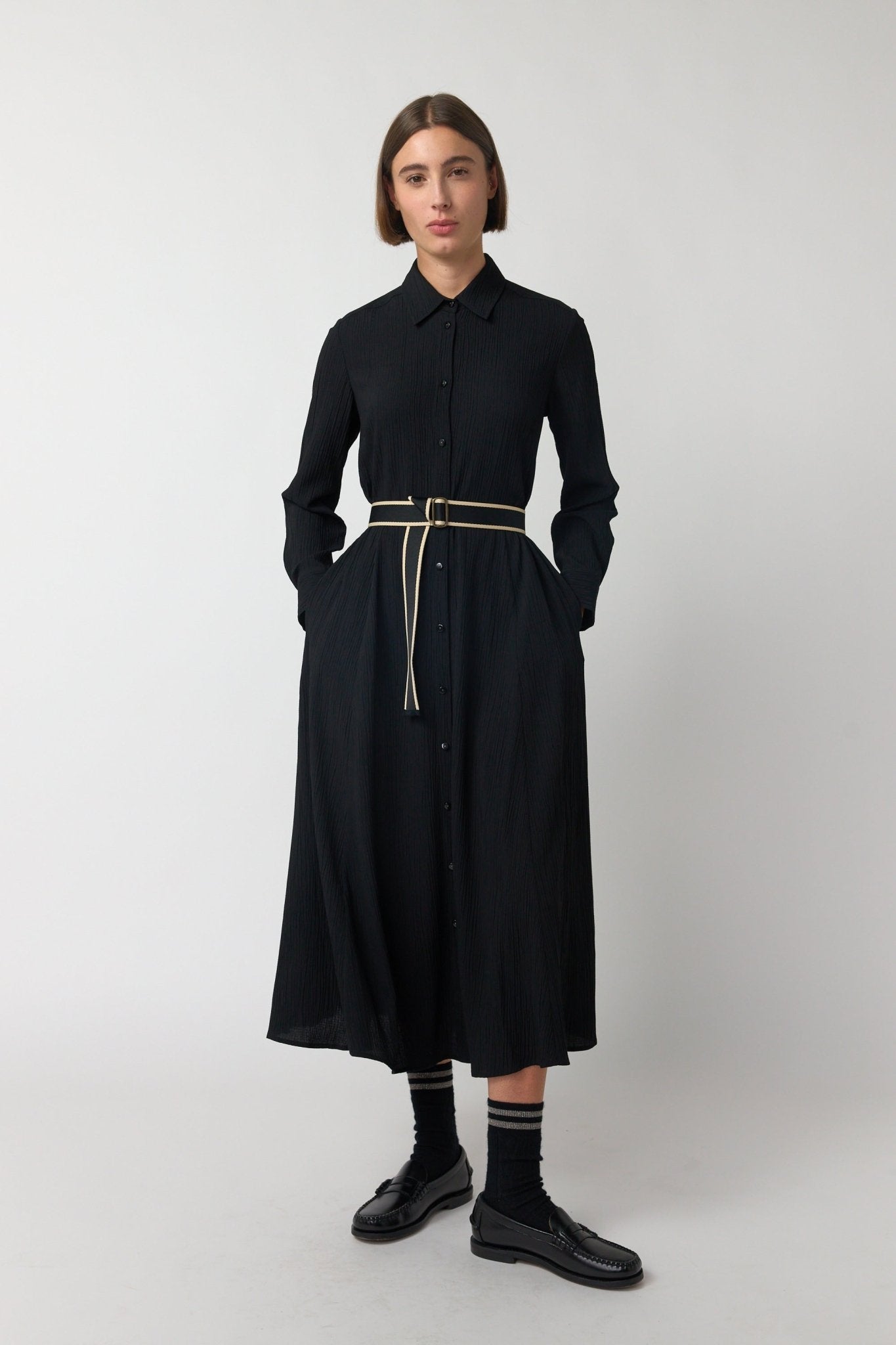Sylvester | Crinkle Shirt Dress | Black | Palm Boutique