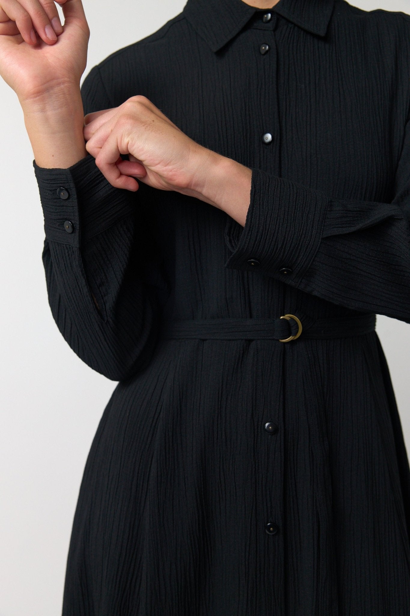 Sylvester | Crinkle Shirt Dress | Black | Palm Boutique